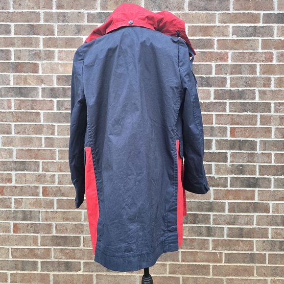Coach Red Navy Hooded Trench Coat Women’s Medium Colorblock Button Front - Picture 4 of 9